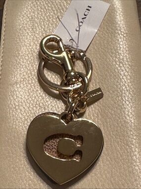 Coach Gold Heart Key Charm with Signature Cutout & Kissing C Heart